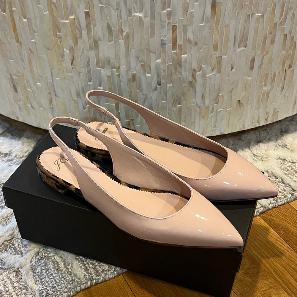 J. Crew Blush Slingbacks with Leopard Calf Hair Detail